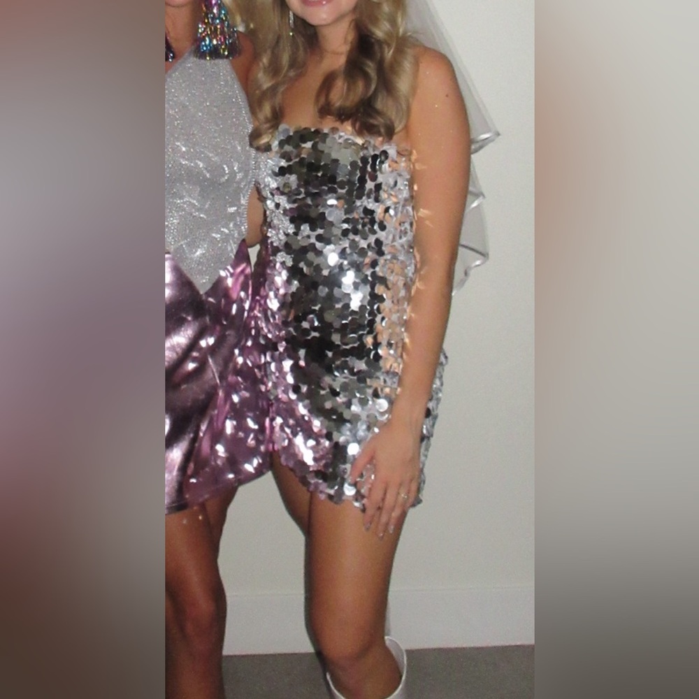 Silver Sequin Disco Mini Dress